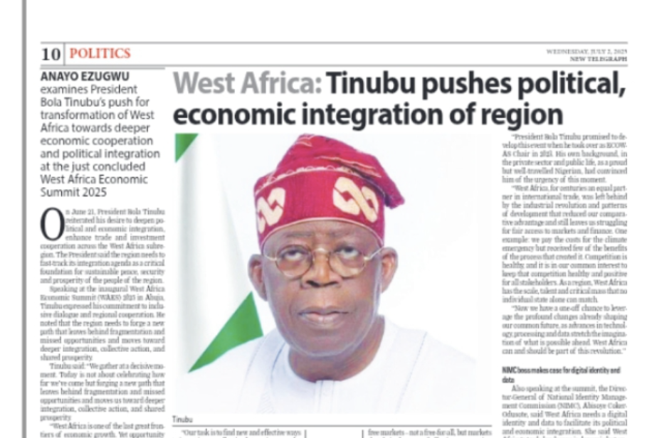 West Africa: Tinubu Pushes Political, Economic Integration Of Region